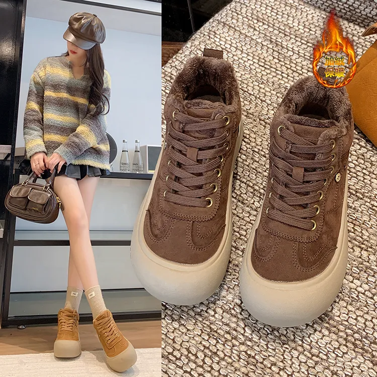 爆款高帮厚底鞋女2025秋冬季新款百搭休闲加绒运动女鞋保暖棉鞋女