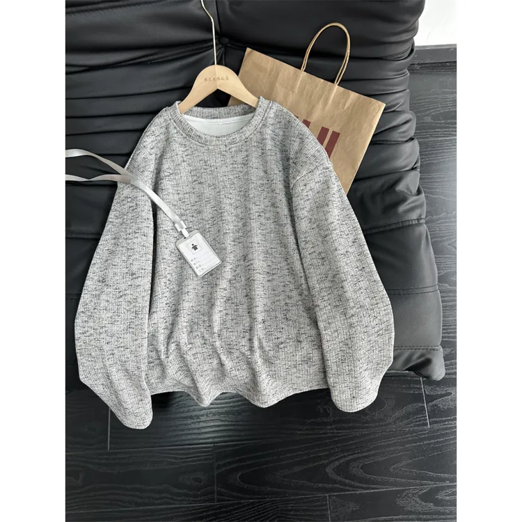 美式圆领卫衣男款秋冬季加绒长袖t恤宽松潮牌打底衫情侣休闲上衣