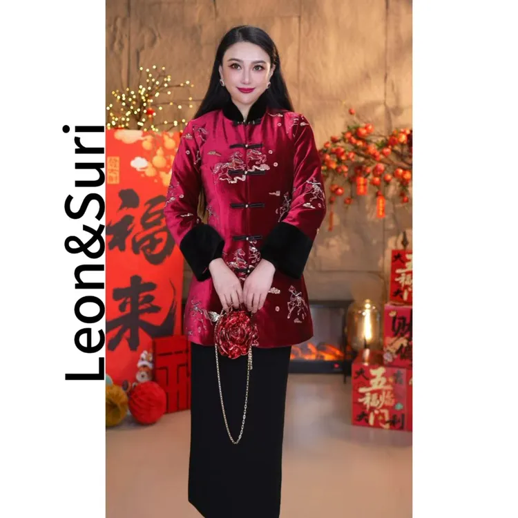 Leon&Suri “马上成功”原创新款年服国风时尚复古中国红秋冬棉服