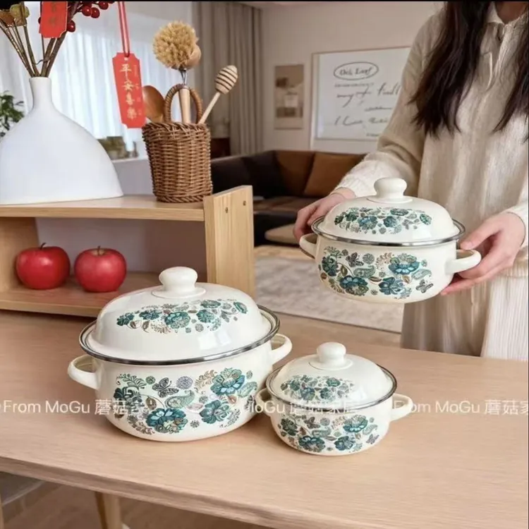 【夏依木生活用品店推荐】家用厨房必备美观搪瓷珐琅3件套锅