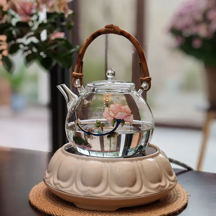 三缘堂电陶炉莲花陶瓷静音煮茶器煮水蒸煮一体玻璃壶茶道古风茶炉