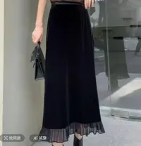 静奢风轻熟风法式高腰常规半身裙气质包臀黑色时尚金丝绒半身裙