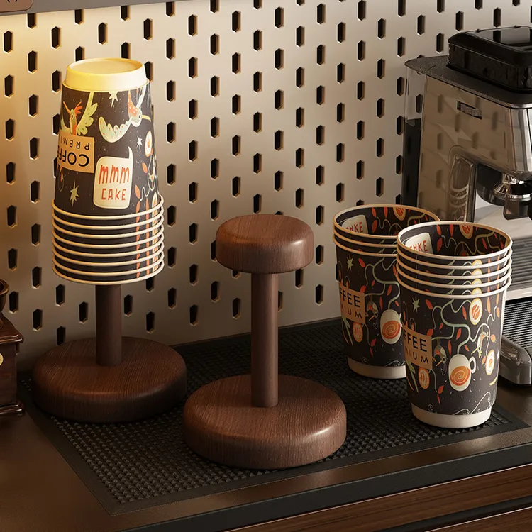 置物架桌面杯架一次性杯子取杯器实木高颜值纸杯架办公室咖啡角用