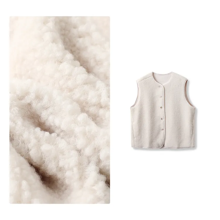 B 门店3&9/9！麦穗马甲」仿羊羔毛皮毛一体单排扣保暖上衣女D00167