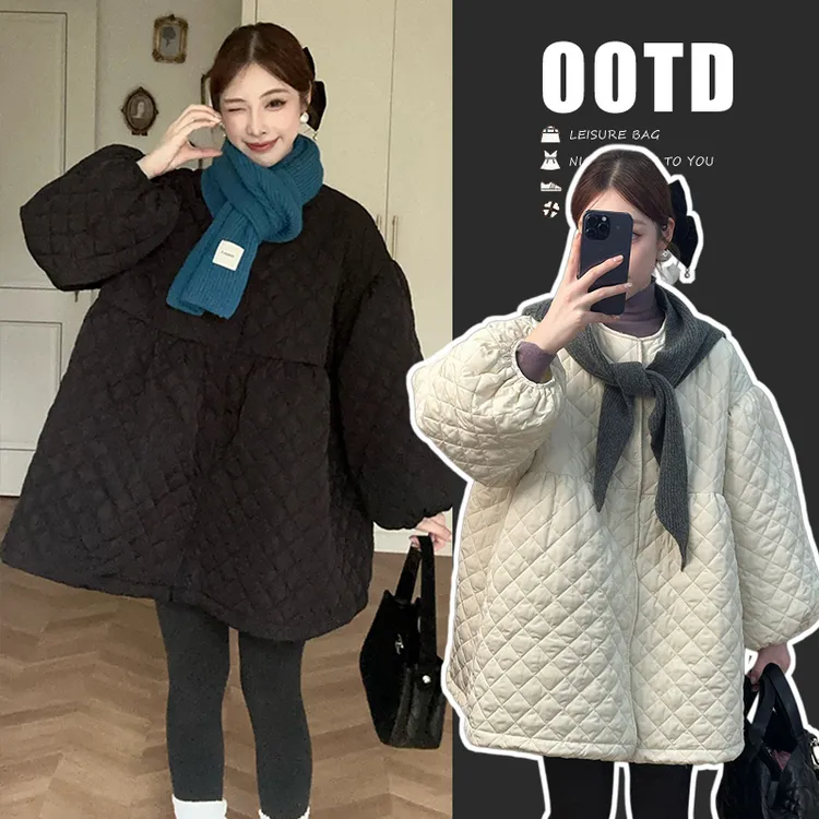 秋冬孕妇装加厚孕妇时髦洋气新款韩系日常百搭设计感菱格服娃娃裙