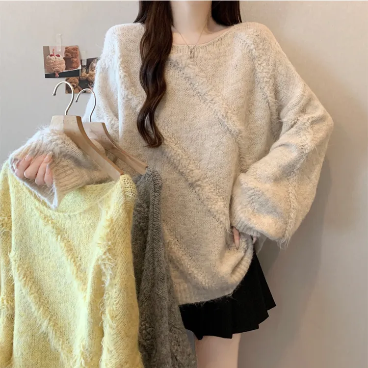 宽松慵懒长袖毛衣针织衫2025秋冬新款大码女装胖mm独特巨好看上衣