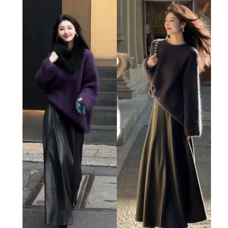 流行一整套2025秋冬新款时尚韩版洋气宽松慵懒风毛衣半身裙两件套