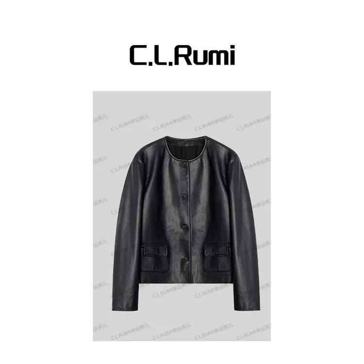 【Rumi精选】“深钴蓝”秋冬轻奢羊皮经典时尚两口袋羊皮皮衣7159wt