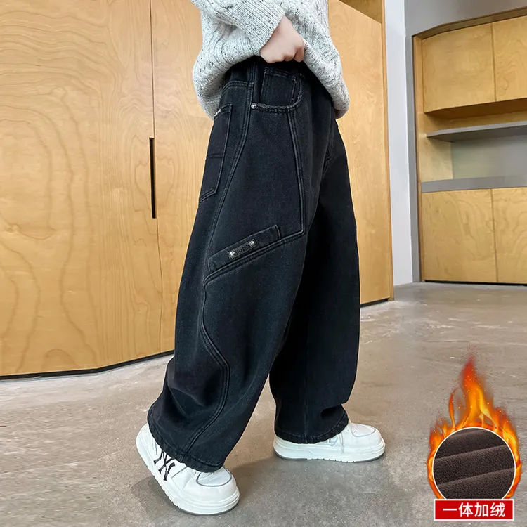 儿童装男童加绒裤子2025新款秋冬款中大童加绒长裤秋季男孩牛仔裤