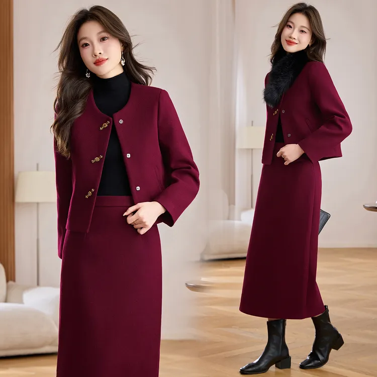 气质名媛夹棉毛呢套装裙女2025秋冬新款高级感小香风半身裙两件套