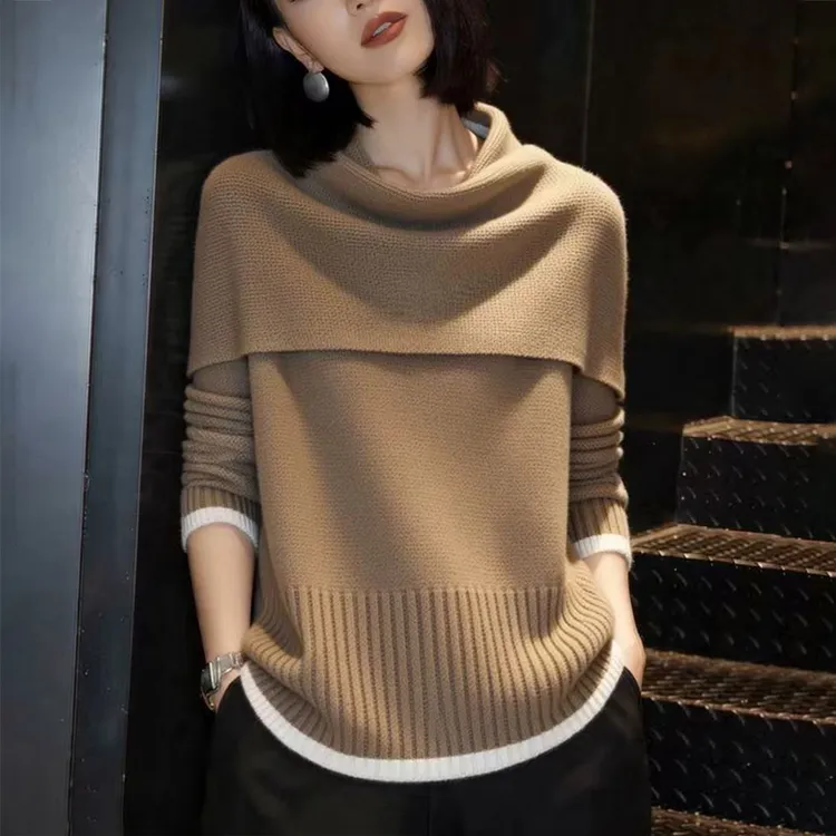 套头毛衣女秋冬慵懒高级感减龄宽松显瘦披肩设计感内搭针织衫上衣