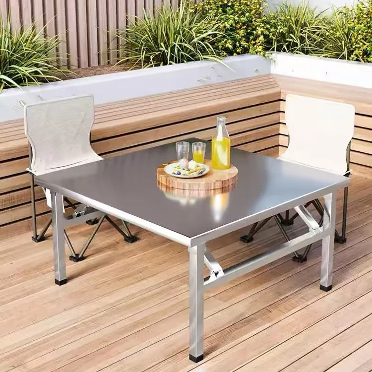 不锈钢折叠耐用方桌户外露营学习写作业便携桌意式轻奢金属桌面厚