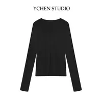 YCS【温柔战衣】早秋新款百搭简约圆领薄透长袖面膜T恤JJ1715TX