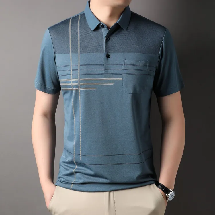 凉感冰丝宽松短袖恤男2025夏季新款潮牌男装翻领衫潮流上衣