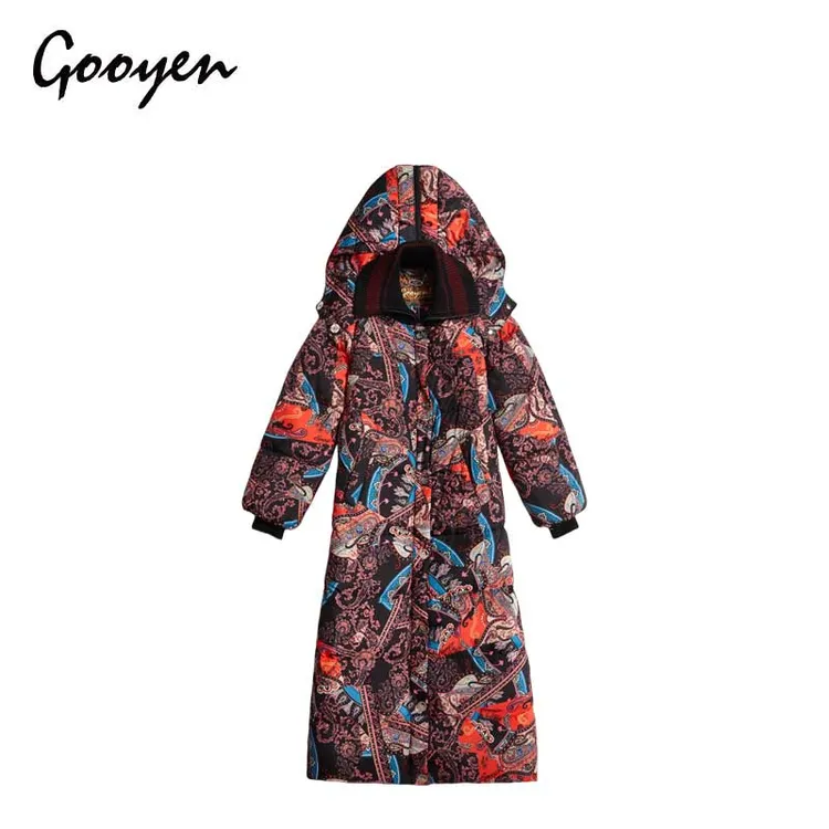 Gooyen|古源[酒红佩兹利] 专柜正品 冬季新品 长款连帽羽绒棉服