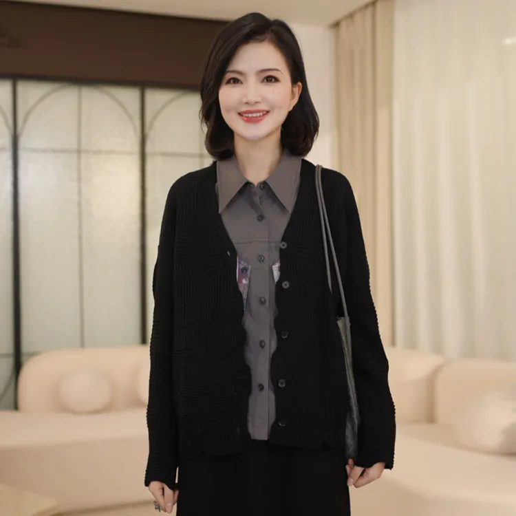 枫竺阿楠anan松弛感v领针织开衫出游服饰女秋冬外套长袖外搭毛衣