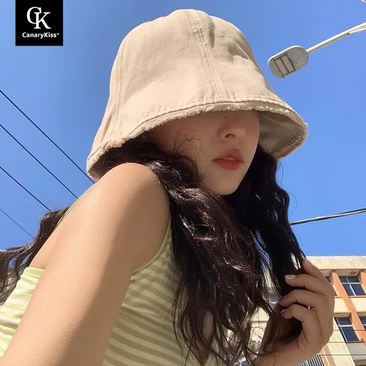 CanaryKiss日本设计师联名款日系毛边渔夫帽女秋季小众水桶防晒帽