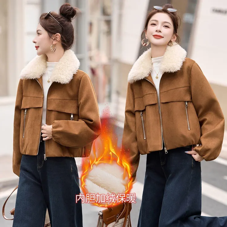 正品短款加绒加厚保暖秋冬冬季洋气时尚百搭宽松韩版女装女士优质