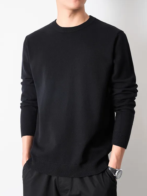 常规款针织双面纯色男士毛衣针织衫打底衫圆领长袖时尚潮流男装