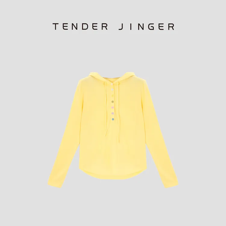 Tender Jinger【灵感碎片】糖果色纽扣连帽针织上衣T53MII41187
