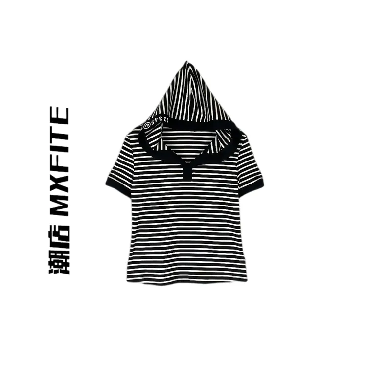 MXFITE潮店夏季新款个性条纹短袖连帽休闲T恤（ZHX50774）