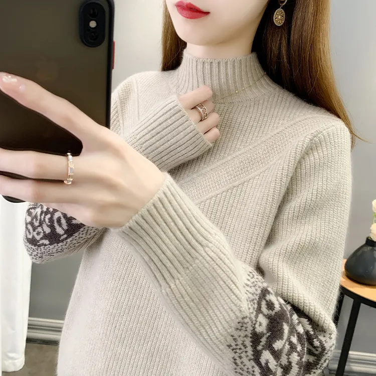 5040复古慵懒风加厚圆领毛衣女秋冬新款慵懒风宽松显瘦针织衫