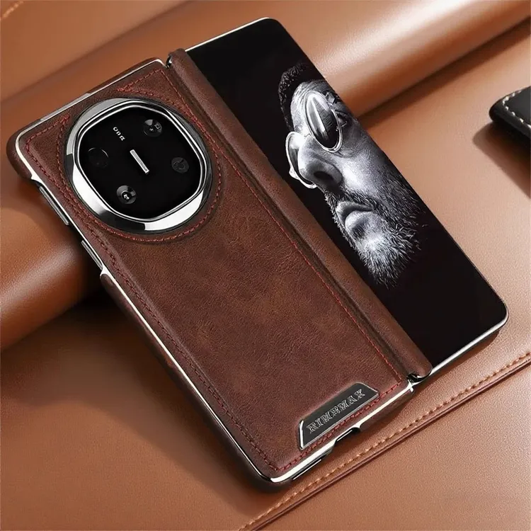 适用华为MateX6纯色皮质中轴磁吸高档手机壳商务MateX5/X3防摔硬