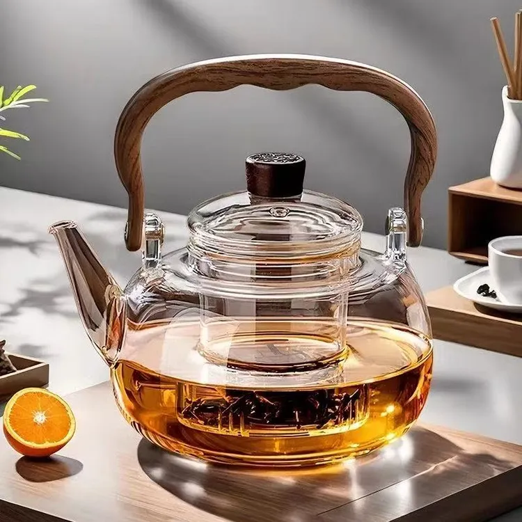 2025新款加厚耐热玻璃透黑煮茶壶高硼硅耐热围炉煮茶壶提梁壶