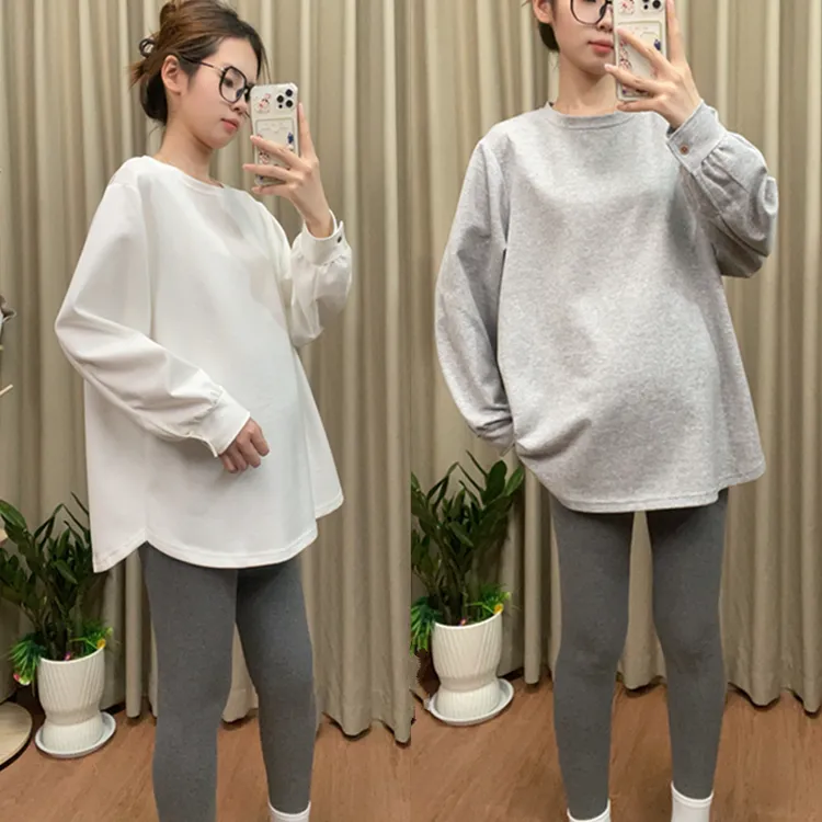 孕妇上衣秋冬中长款大码女秋冬显瘦遮肉长袖宽松遮肚遮臀孕妇装