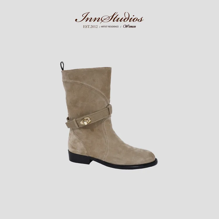 Innstudios 老钱风绒面小牛皮短靴