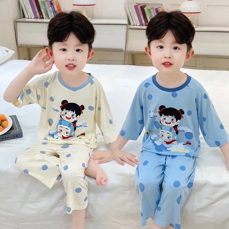 男童莫代尔睡衣夏季哪吒2025新款男宝宝空调服薄款儿童家居服套装