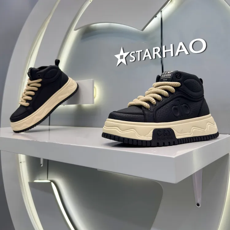 时尚休闲鞋增高素面厚底扁头休闲常规耐磨男鞋男士百搭复古潮鞋