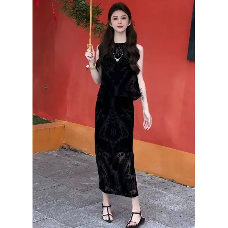 (有运费险）时尚休闲中国风轻奢复古洋气套装夏季新款半身裙两件套