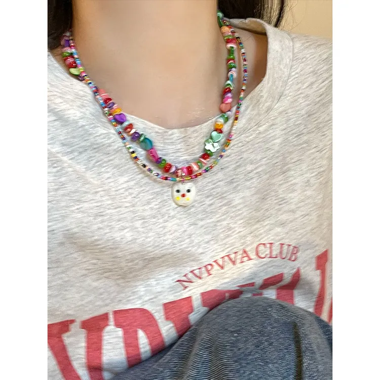 铜合金合成锆石项链 彩色串珠叠戴项链女款个性y2k甜酷小众锁骨链