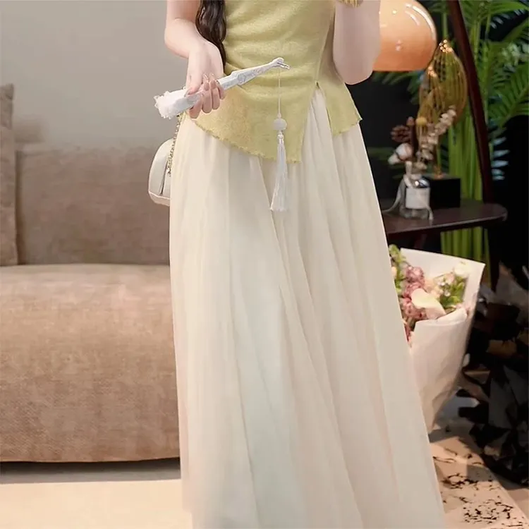 韩版时尚网纱A字半身裙女士2025年春夏季新款高腰垂感显瘦长裙子