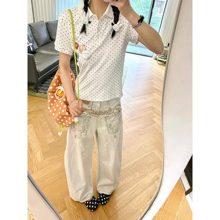 街头风脏染做旧设计感牛仔裤女秋季新款高个子复古水洗宽松阔腿裤