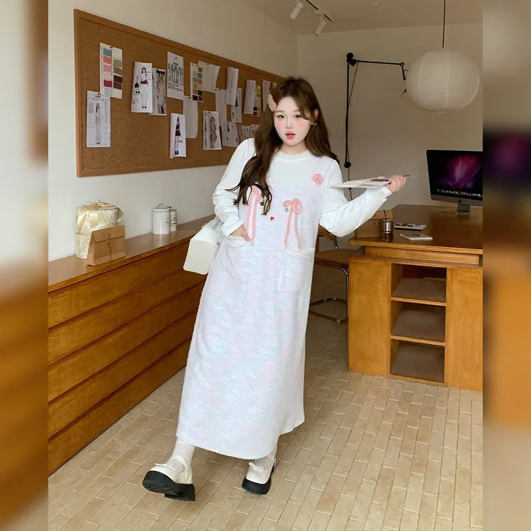 徐达布【术画染轻】大码连衣裙女针织长裙长袖背心裙L37771C53