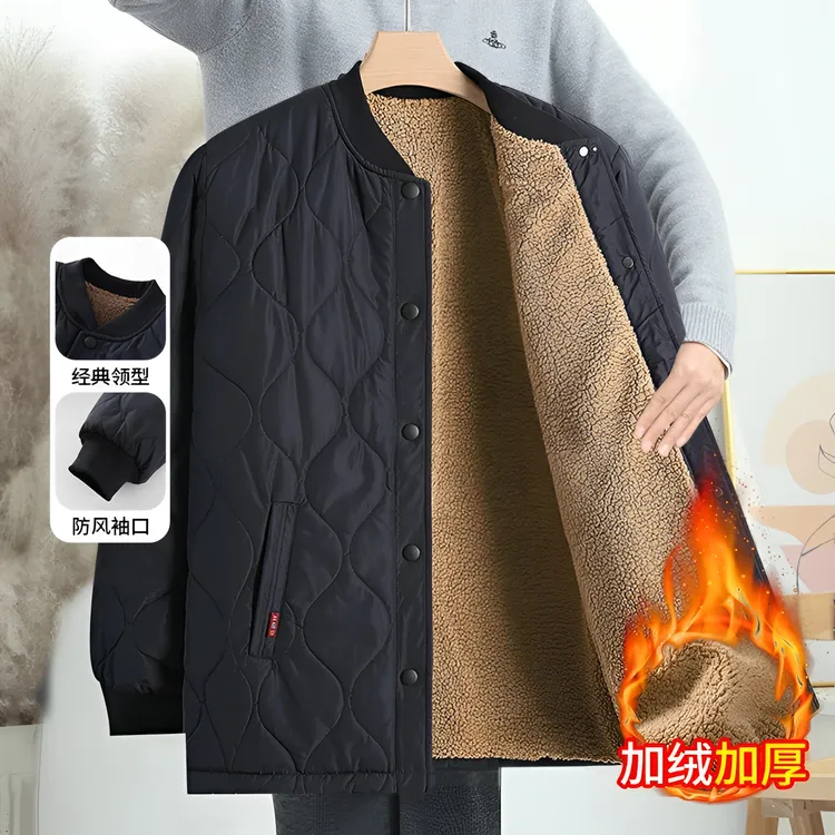 爸爸棉衣羊羔绒棉服加绒加厚棉袄中老年保暖上衣外套老人男款男装