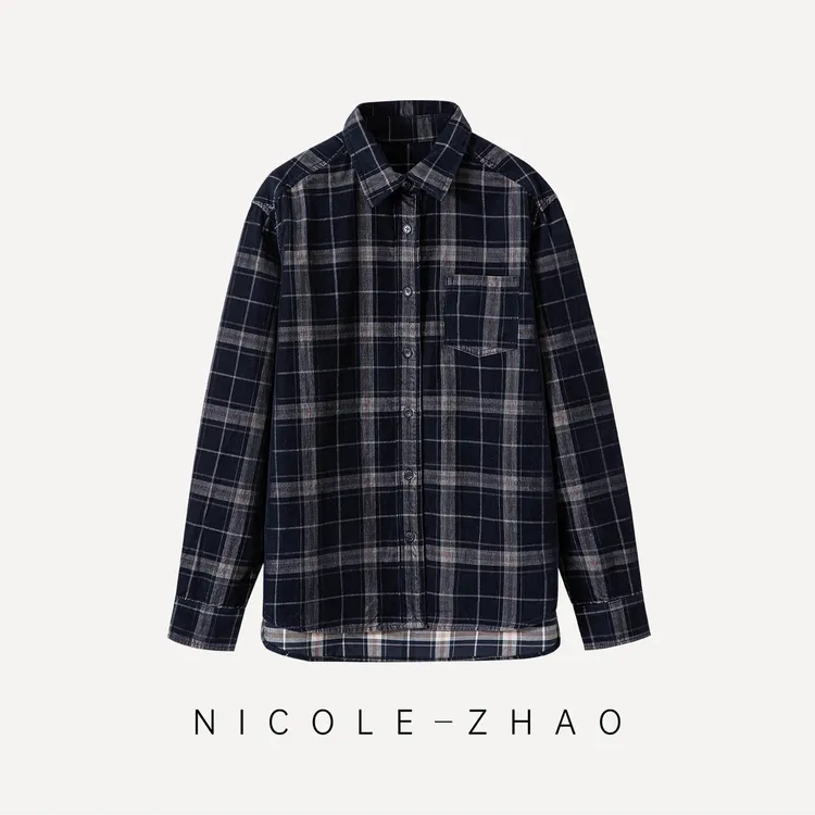 【贵姐NICOLE】高定系列气质时尚休闲灯芯绒格纹衬衫5NWC010