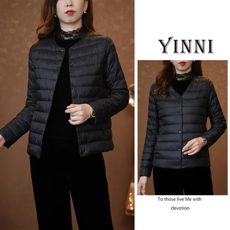 2503 纯色休闲轻薄羽绒服90绒圆领V领两穿超轻便外套女秋冬内搭