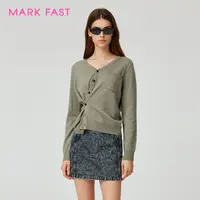 MARKFAST设计师品牌初秋新品浅灰卡其V领针织开衫M1FFW08310