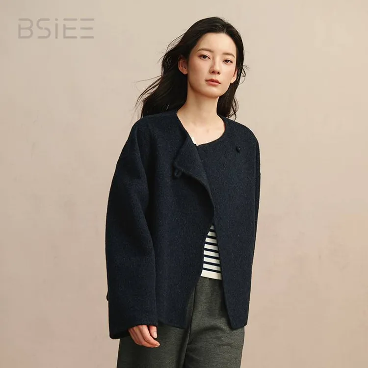 BSIEE本涩冬毛呢外套气质复古学院风短大衣时尚双面呢大衣休闲