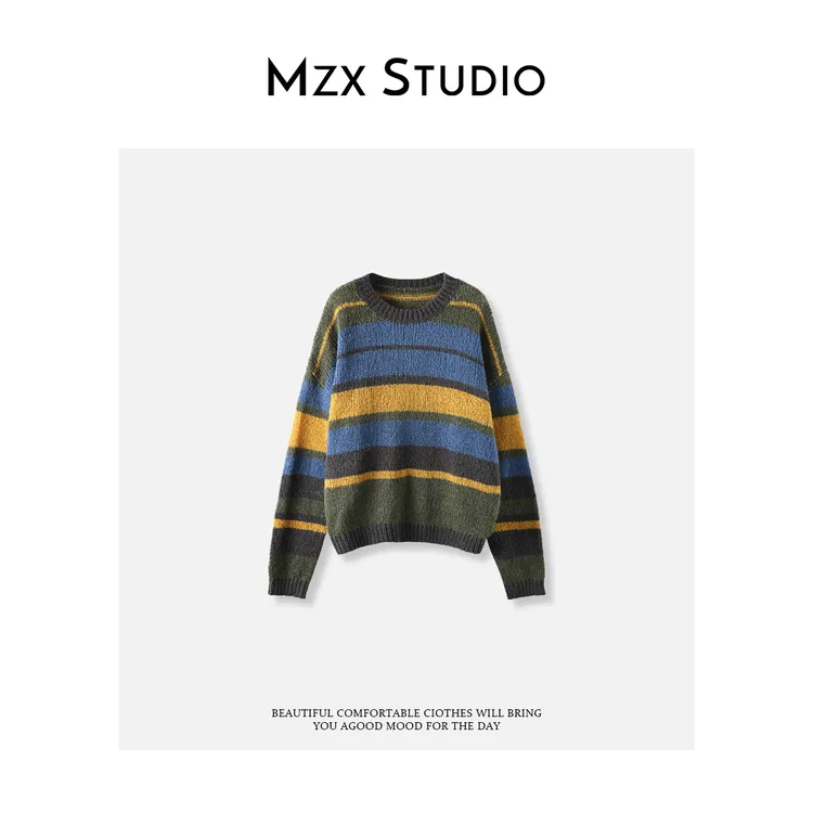 MZX 秋季彩色条纹撞色含羊毛慵懒毛织上衣 SY10583-C