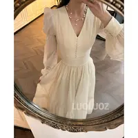 【现货】LUOLUOZ【蝶吻涟漪】气质V领网纱绝美重工长款连衣裙JF617
