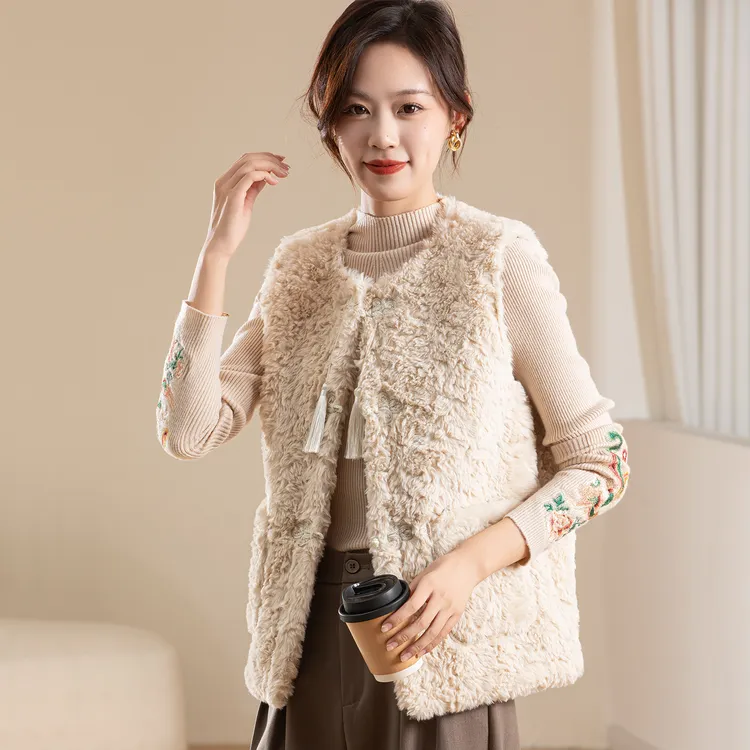 中国风毛毛马甲女流苏新中式盘扣内里加绒升级保暖叠穿圆领马夹女