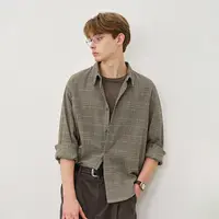 714street老钱风千鸟格格子衬衫男2025秋抗皱长袖衬衣外套521203