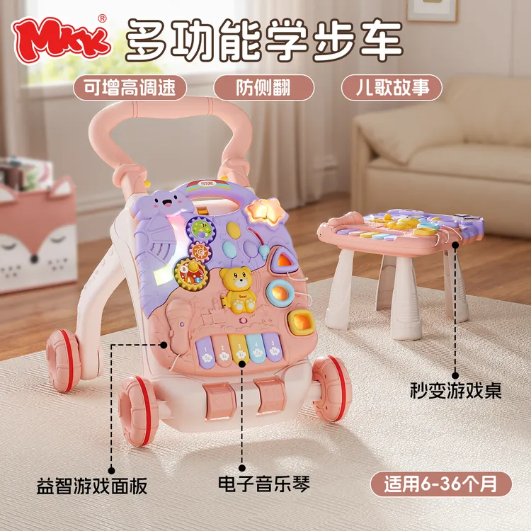 mkk婴儿学步车宝宝初学推车学走路防o型腿防侧翻多功能辅助行走
