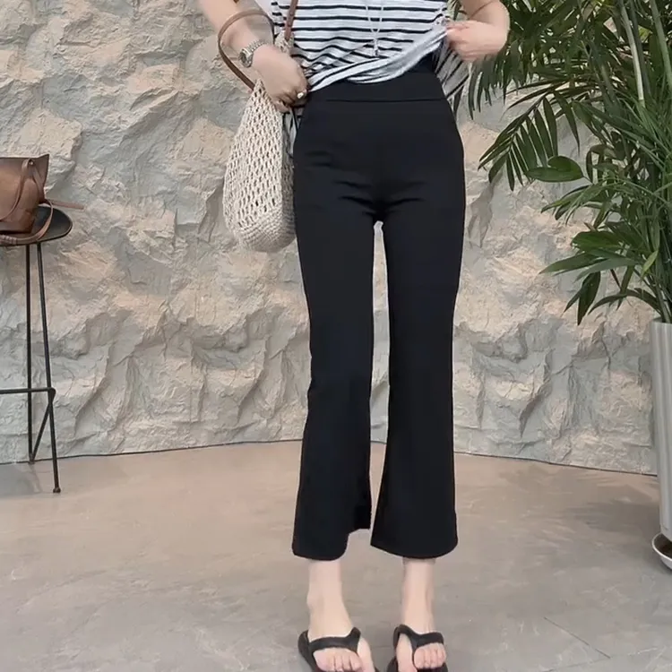 九分微喇休闲裤女夏季薄款胖mm梨形身材高腰显瘦通勤弹力西装裤子