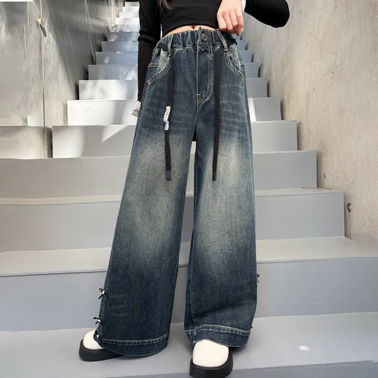 女童牛仔裤春秋款2025新款女大童洋气宽松阔腿裤儿童秋季直筒裤子
