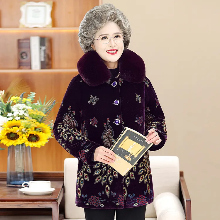 老人女装60-80岁冬装棉衣妈妈加厚中长款外套奶奶保暖宽松外套